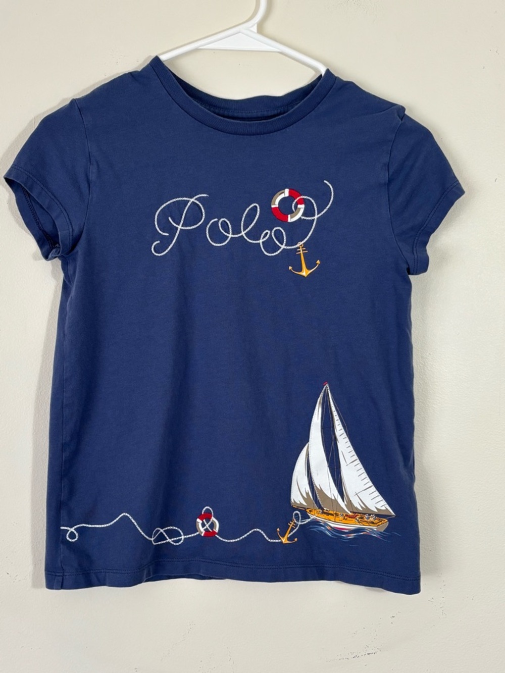 Polo by Ralph Lauren Navy Nautical Embroidered Sailboat and Rope Graphic  Tee